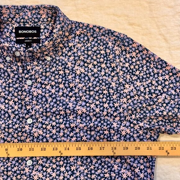 Bonobos Men’s Navy Floral Short Sleeve Cotton Button-Down Shirt Standard Fit M - Picture 4 of 6